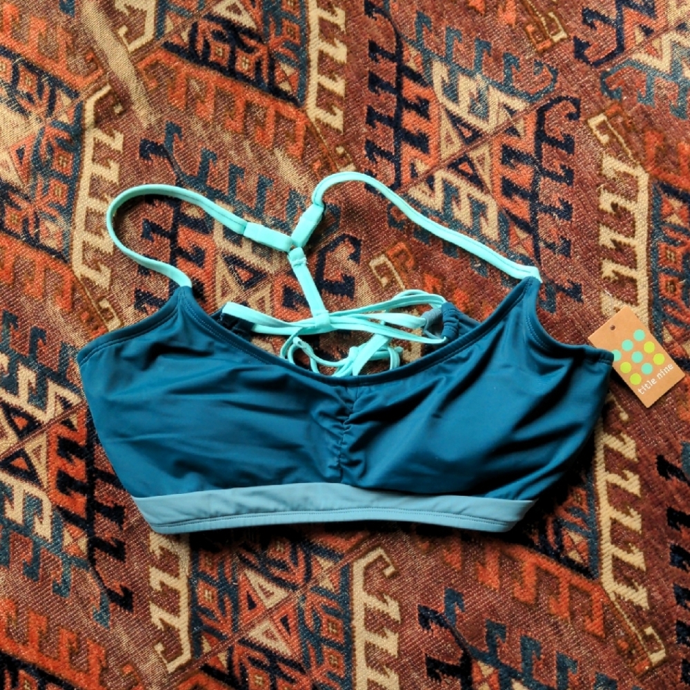 Chic Teal Bikini Top with Gray Trim